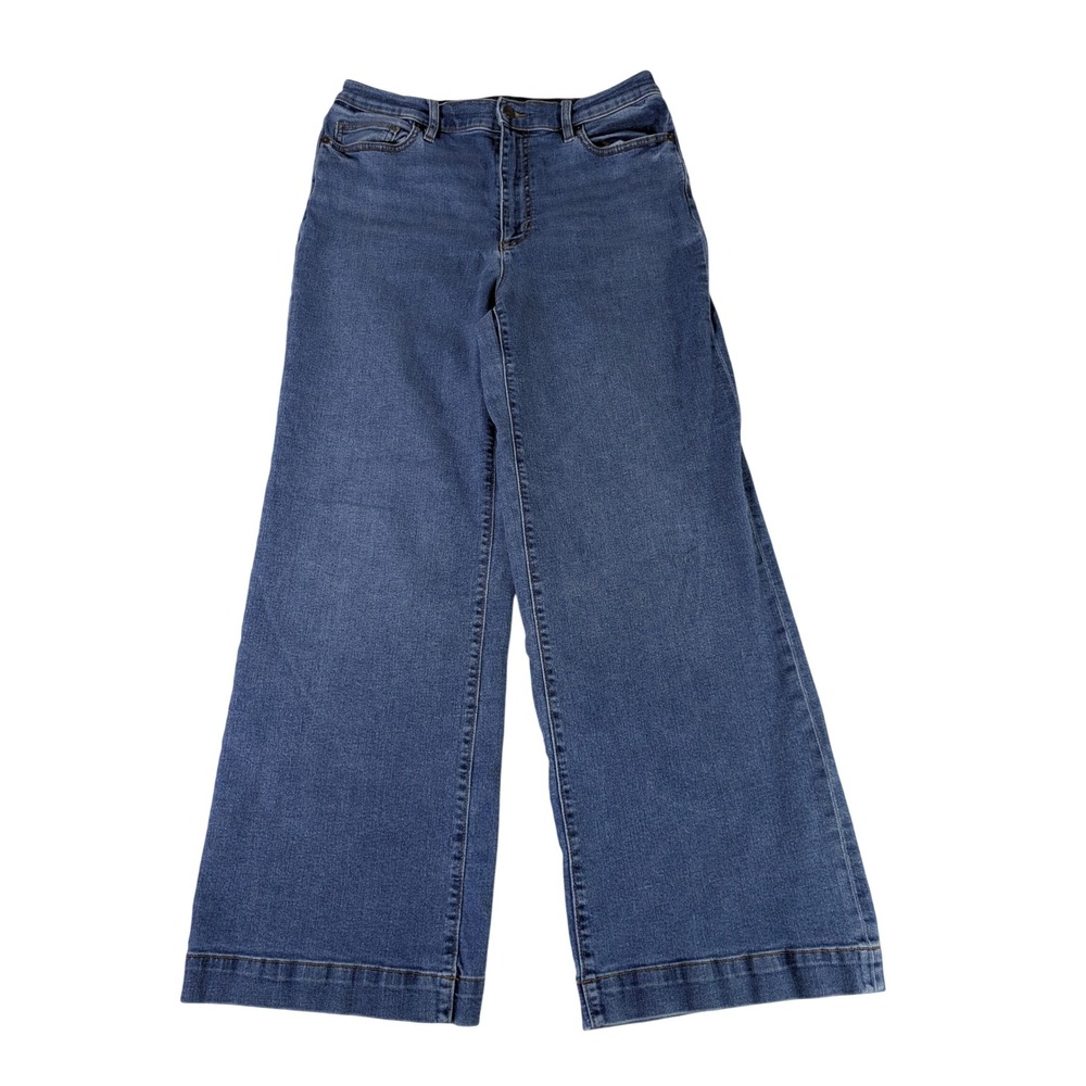 Lands End Wide Leg High Rise Jeans Medium Wash Blue Size 12 Stretch Denim